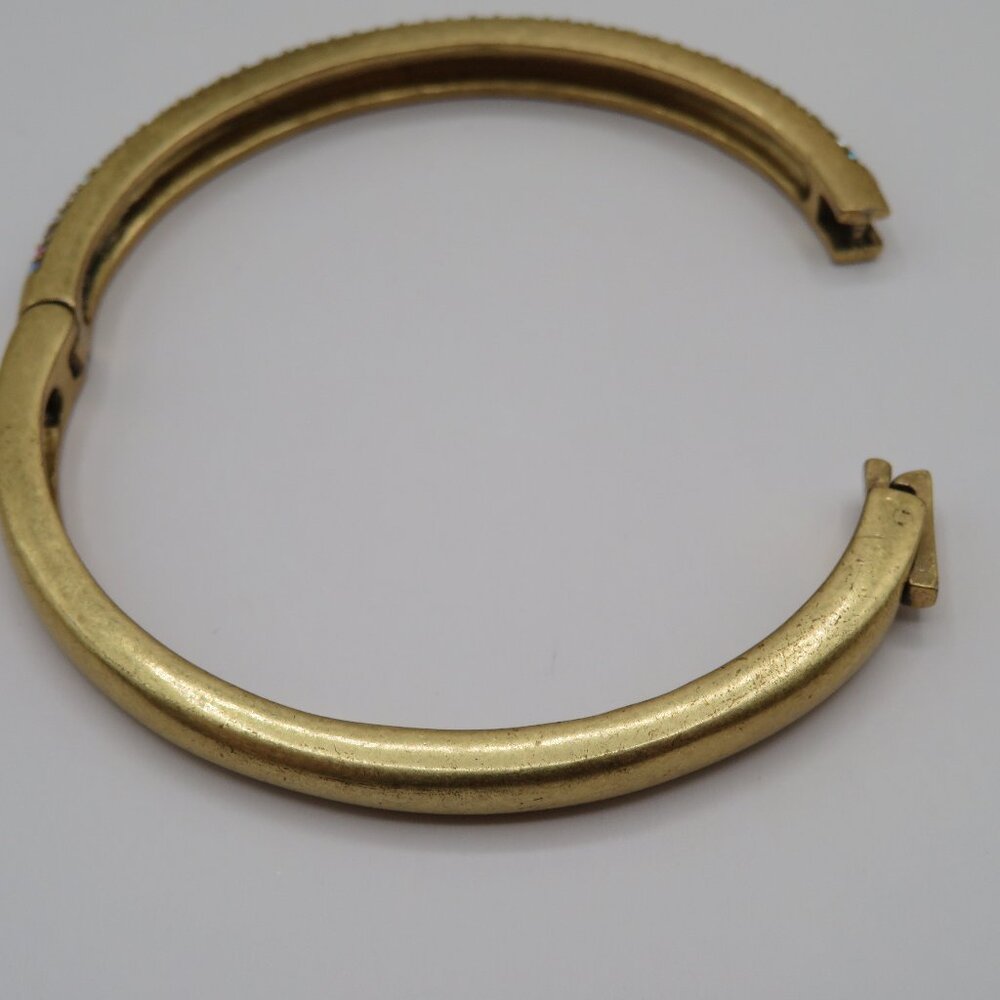 J.Crew Rhinestone Yellow Gold Tone Hinged Bracelet - Picture 8 of 10